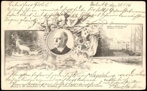 Ansichtskarte Friedrichsruh Schloss, Bismarck, Hirsche 1906