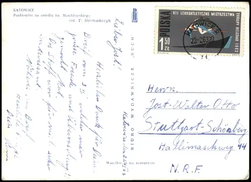 Postcard Kattowitz Katowice Punktowlec na osiedlu im. Marchlewskiego 1963
