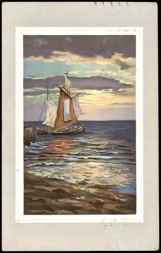Schiffe/Schifffahrt - Segelschiffe/Segelboote Photochromie 1912 Passepartout