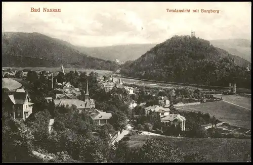 Ansichtskarte Nassau (Lahn) Totalansicht mit Burgberg 1916