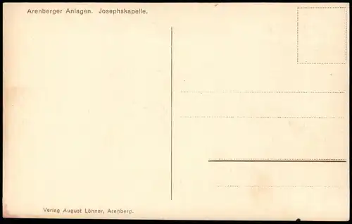 Ansichtskarte Arenberg-Koblenz Arenberger Anlagen. Josephskapelle. 1916