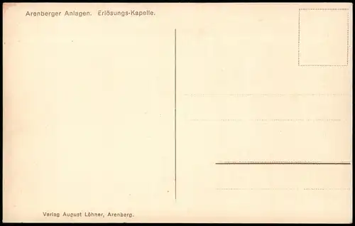 Ansichtskarte Arenberg-Koblenz Arenberger Anlagen. Erlösungs-Kapelle. 1916