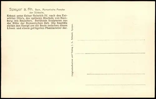 Ansichtskarte Speyer Dom. Romanische Fenster - Südseite 1918