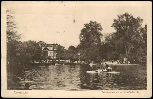 Ansichtskarte Karlsruhe Stadtgarten 1918  gel. Feldpost Colmar Geprüft