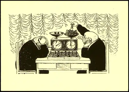 Ansichtskarte  Schach - Spiel, Männer beim Zeit-Schach Scherzkarte 1980