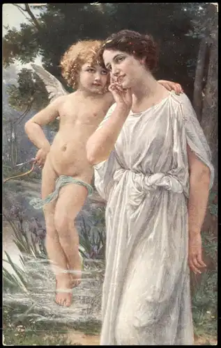 Scignac Unschuld und Liebe. Engel Erotik Künstlerkarte Kunstwerke 1951/1918