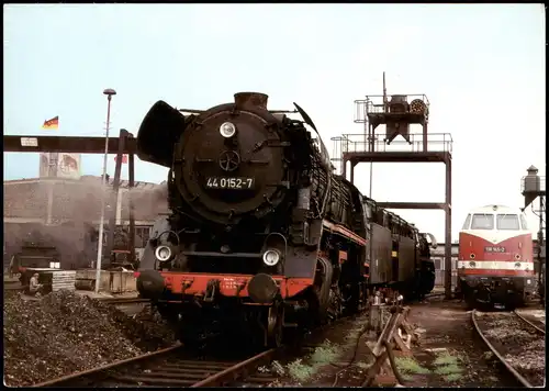 Ansichtskarte Rostock Lok BR 44.0 im Bahnbetriebswerk 1985