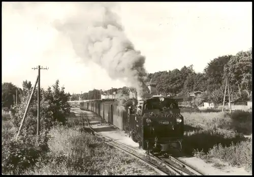 Putbus Schmalspurbahn Putbus-Göhren, Personenzug bei der Ausfahrt 1982