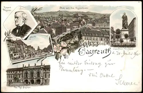 Ansichtskarte Litho AK Bayreuth Straße, Denkmal, Schloß 1898
