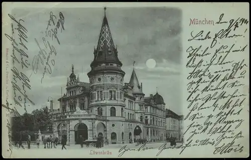 Ansichtskarte München Löwenbräukeller, Mondscheinlitho 1900