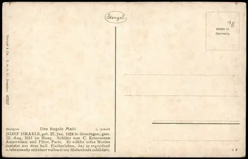 Das frugale Mahl J. Israels Künstlerkarte: Gemälde / Kunstwerke 1913