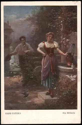 HANS ZATZKA Künstlerkarte: Gemälde / Kunstwerke Die Müllerin 1918