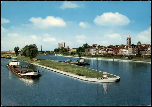 Ansichtskarte Schweinfurt Stadtteilansicht, Frachtschiff 1967