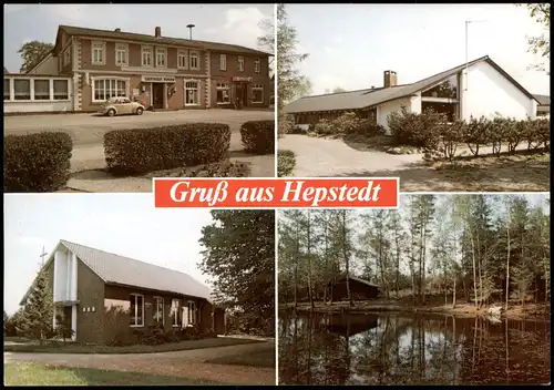 Hepstedt Mehrbild-AK Ortsansichten u.a. VW Käfer vor Gasthaus 1980
