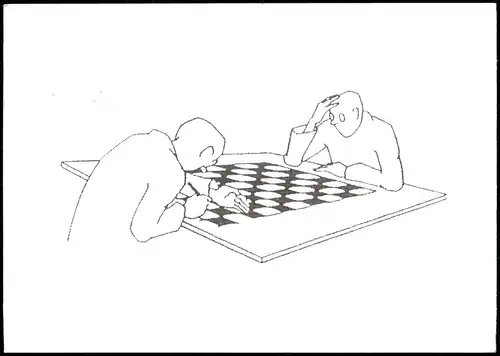 Ansichtskarte  Schach-Spiel Motiv-AK grübelnde Spieler am Schachbrett 2004