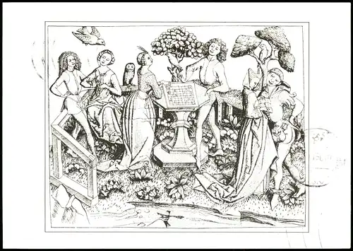 Schachpartie im Garten Reproduziert nach Kupferstich des Meisters ES 1990