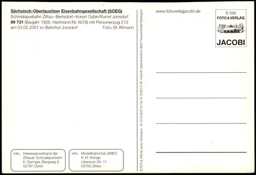 Ansichtskarte  Schmalspurbahn Zittau-Bertsdorf-Oybin Jonsdorf 2001