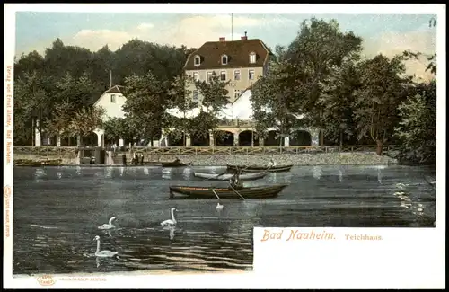 Ansichtskarte Bad Nauheim Teichhaus. Kähne und Schwäne 1912