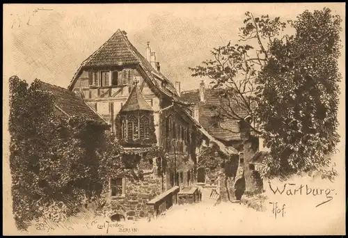 Ansichtskarte Eisenach Wartburg, Hof - Künstlerkarte Federzeichnung 1922