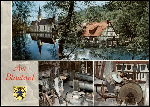 Ansichtskarte Blaubeuren Blautopf und historische Hammerschmiede 1980