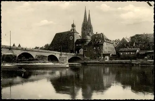 Ansichtskarte Regensburg Dom und Donau Brücke 1957