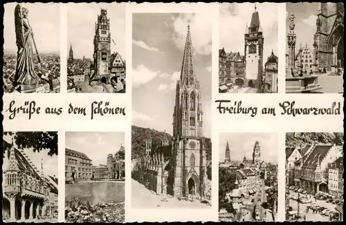 Ansichtskarte Freiburg im Breisgau Mehrbildkarte mit 9 Ortsansichten 1960