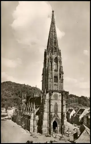 Ansichtskarte Freiburg im Breisgau Platz am Münster 1955