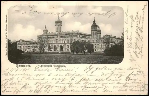 Ansichtskarte Hannover Technische Hochschule - Rückseite 1901