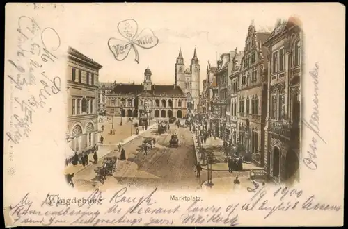 Ansichtskarte Magdeburg Alter Markt, belebt 1900