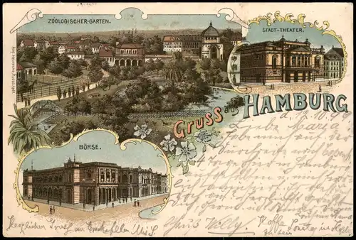 Ansichtskarte Litho AK Hamburg Zoologischer Garten, Theater, Börse 1899