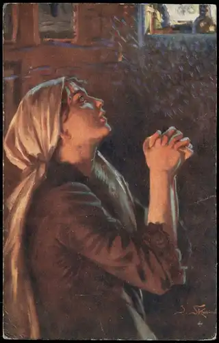 J. RYTÍŘ ZE SKRÁMLÍKU: Gebet. Künstlerkarte: Gemälde / Kunstwerke 1915