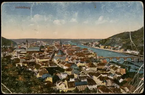 Ansichtskarte Heidelberg Totale 1919  Mehrfachfrankatur Stempel Heidelberg