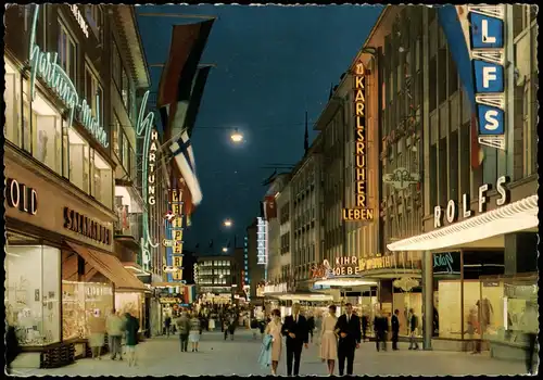 Ansichtskarte Kiel Holstenstrasse bei Nacht, Fußgängerzone, Geschäfte 1965