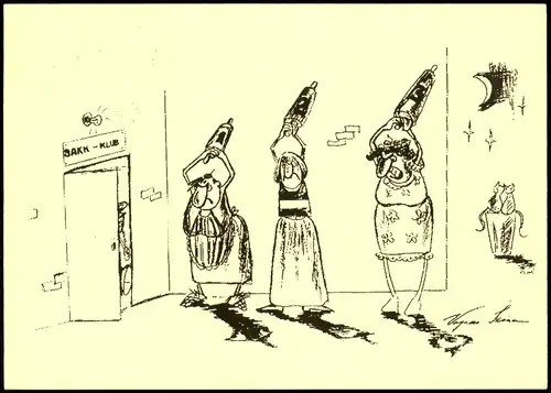 Ansichtskarte  Schach-Spiel Motivkarte Verärgerte Frauen vor Schach-Klub 2005