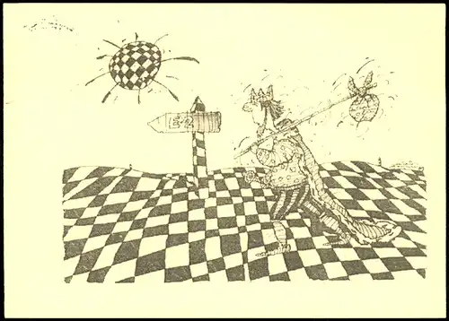 Schach-Spiel Chess-Game Motivkarte Vagabund auf Schachbrett 2005