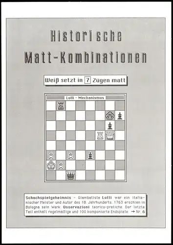 Schach-Spiel Chess-Game Motivkarte Historische Matt-Kombination 1990