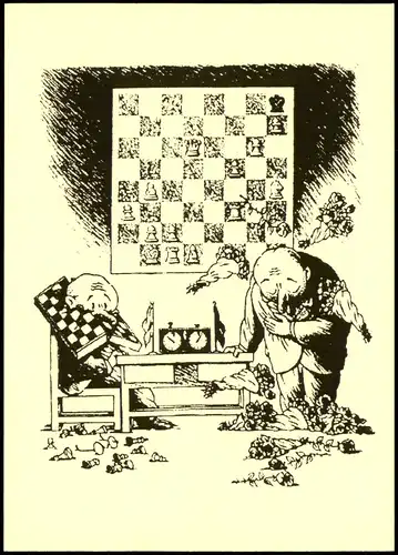 Ansichtskarte  Schach-Spiel Chess-Game Motivkarte Schach-Chaos 1990