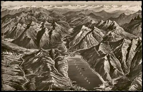 Schliersee Umlandansicht Schliersee und Berg Reliefkarte Alpen 1960