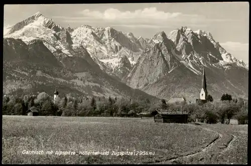 Garmisch-Partenkirchen Umland-Ansicht mit Alpspitze, Höllental u. Zugspitze 1960