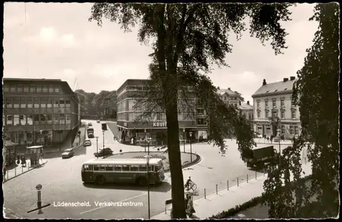 Ansichtskarte Lüdenscheid Straßen Partie, Verkehrszentrum, Bus Kreisel 1957