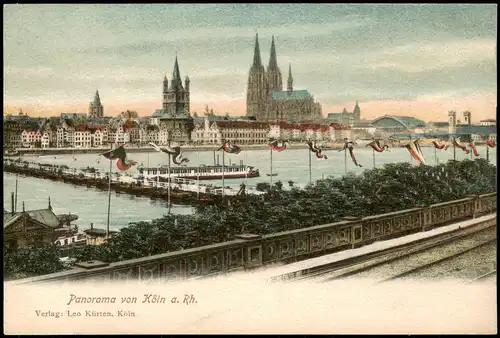 Ansichtskarte Köln Dom, Behelfsbrücke - Flußbadeanstalt 1909