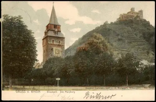 Ansichtskarte Braubach Stadtpartie, Marksburg - colorierte AK 1903