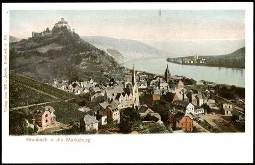 Ansichtskarte Braubach Stadt, Weinberge - Marksburg 1908