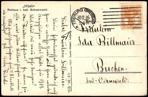 Ansichtskarte Rothaus-Grafenhausen SCHWARZWALDHAUS, Hüsli 1916