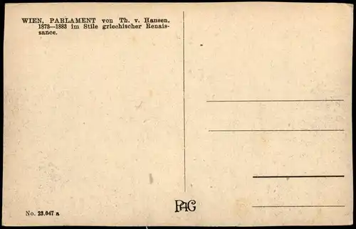 Ansichtskarte Wien PARLAMENT von Th. v. Hansen, 1928