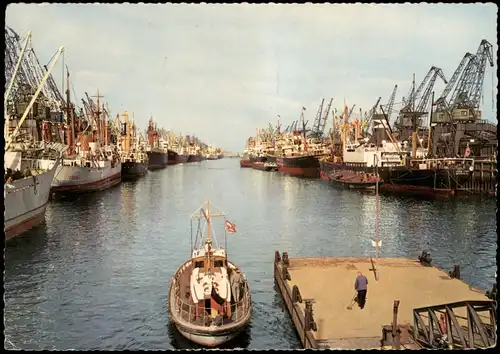 Ansichtskarte Bremen Hafen, Kräne Dampfer Frachter 1964