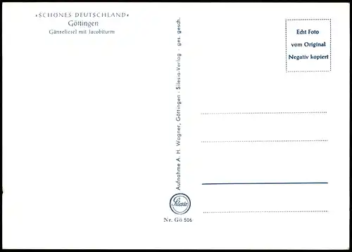 Ansichtskarte Göttingen Gänseliesel mit Jacobiturm, Frisör Paul Koch 1962