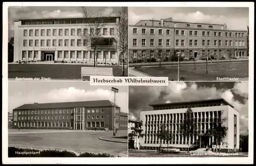 Wilhelmshaven Mehrbild-AK mit Sparkasse, Theater, Haupt-Postamt, LVA 1955