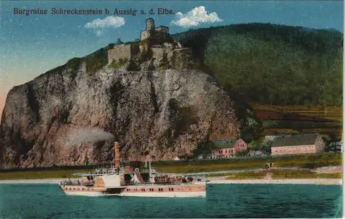 Schreckenstein (Elbe)-Aussig Střekov (Laben) Ústí nad Labem  Burg Dampfer 1910