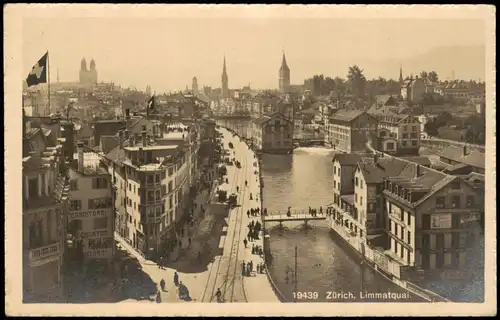 Ansichtskarte Zürich Limmatquai - Straßenblick - Fotokarte 1911